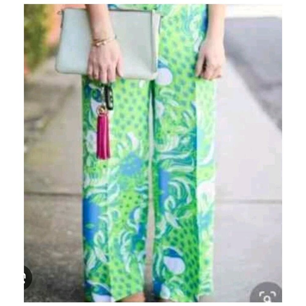 Lilly Pulitzer Bianca Wide Leg Pant, Limeade Roar Of The Jungle, Sz 2